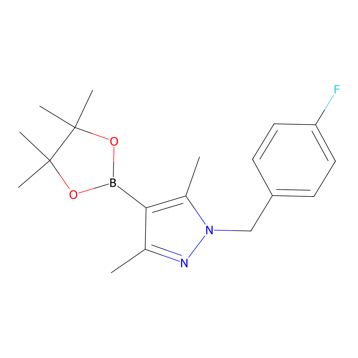 1-(4-Fluoro-benzyl)-3,5-dimethyl-4-(4,4,5,5-tetramethyl-[1,3,2]dioxaborolan-2-yl)-1H-pyrazole molecular structure, CAS 1126779-27-8
