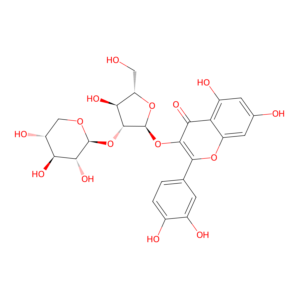 Quercetin 3-xylosyl-(1->2)-alpha-L-arabinofuranoside molecular structure, CAS 112693-20-6