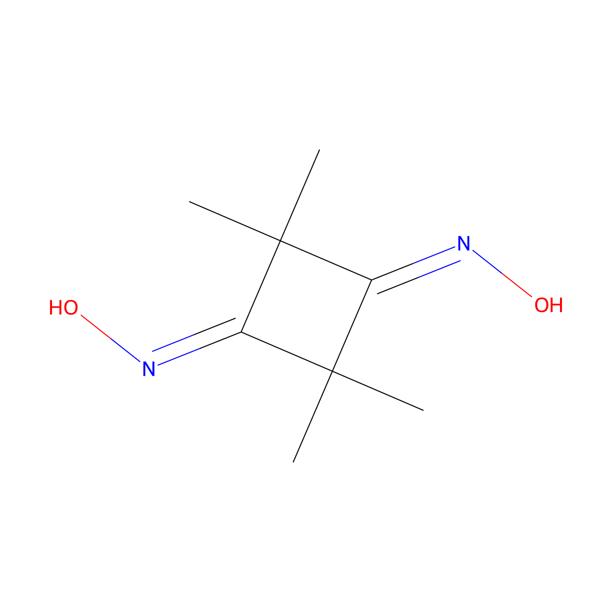 2,2,4,4-Tetramethylcyclobutane-1,3-dione dioxime molecular structure, CAS 1127-29-3