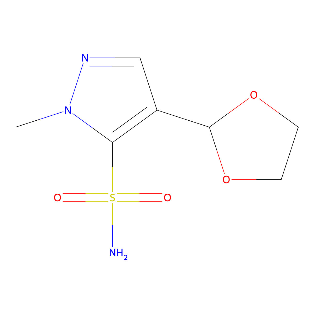 4-(1,3-dioxolan-2-yl)-1-methyl-1H-pyrazole-5-sulfonamide molecular structure, CAS 112705-52-9