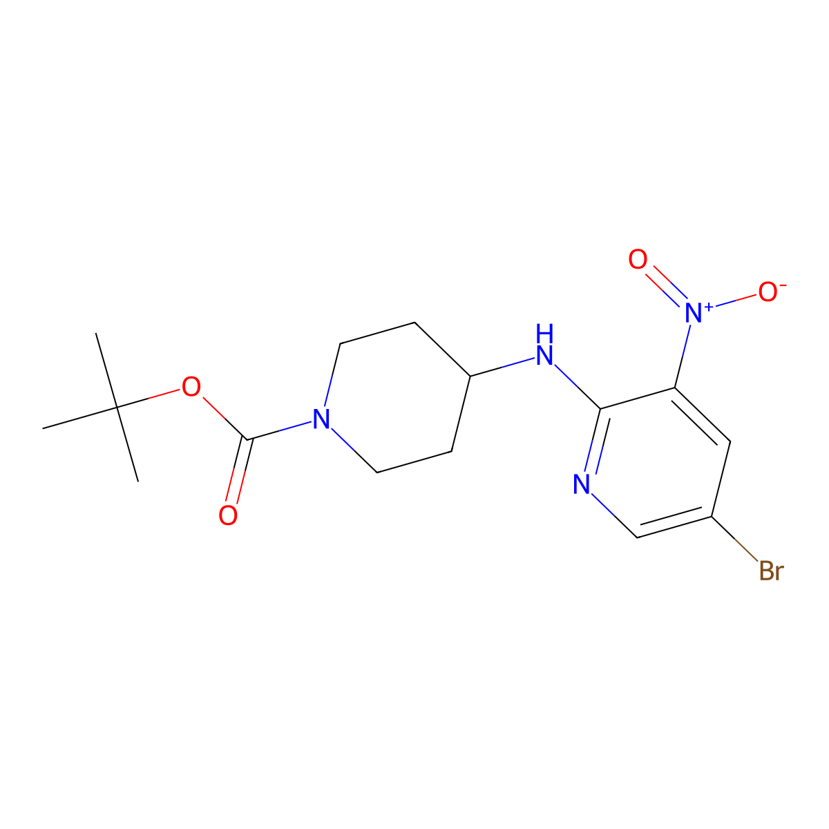 Tert-butyl 4-[(5-bromo-3-nitropyridin-2-yl)amino]piperidine-1-carboxylate molecular structure, CAS 1127119-18-9
