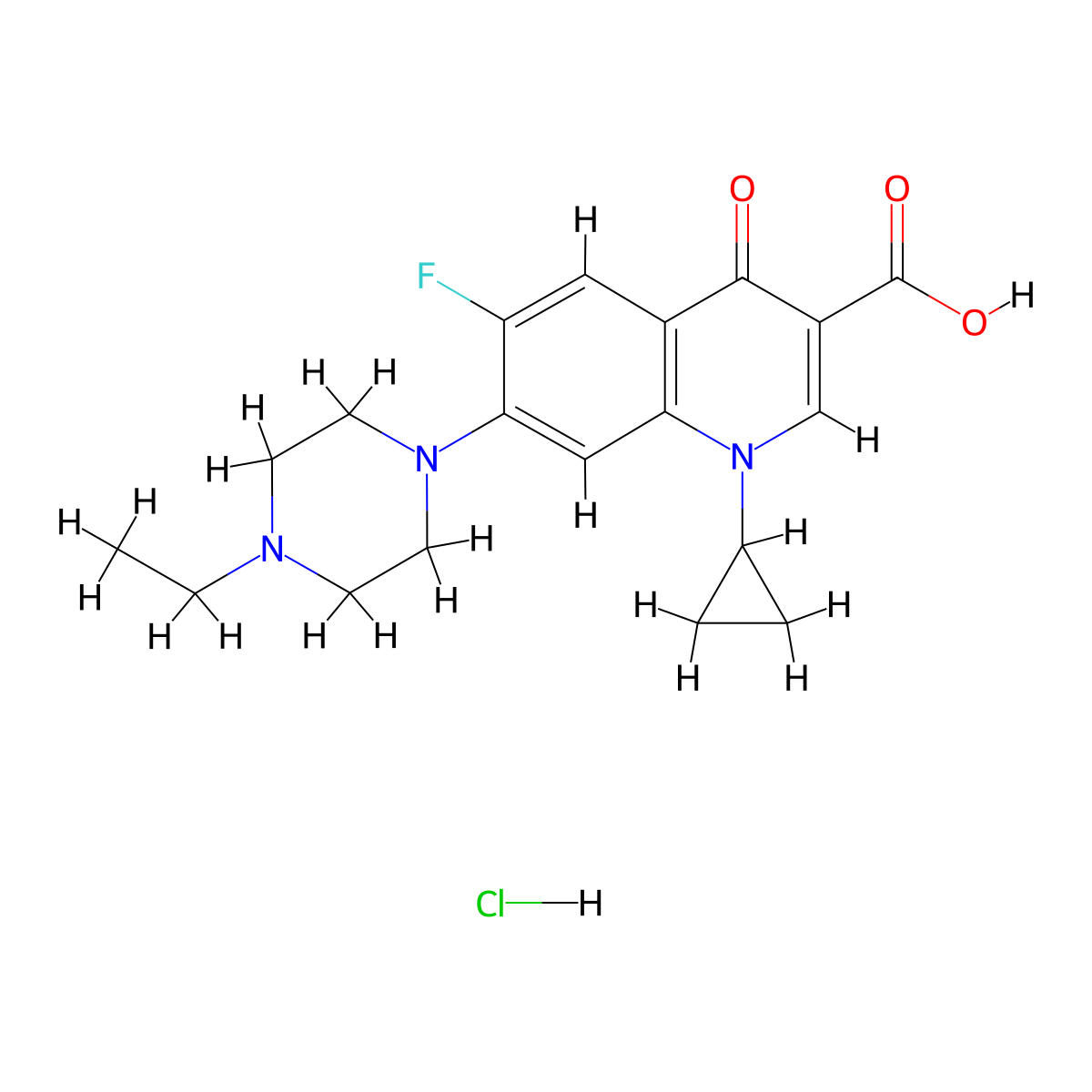 1-Cyclopropyl-7-(4-ethylpiperazin-1-yl)-6-fluoro-4-oxo-1,4-dihydroquinoline-3-carboxylic acid--hydrogen chloride (1/1) molecular structure, CAS 112732-17-9