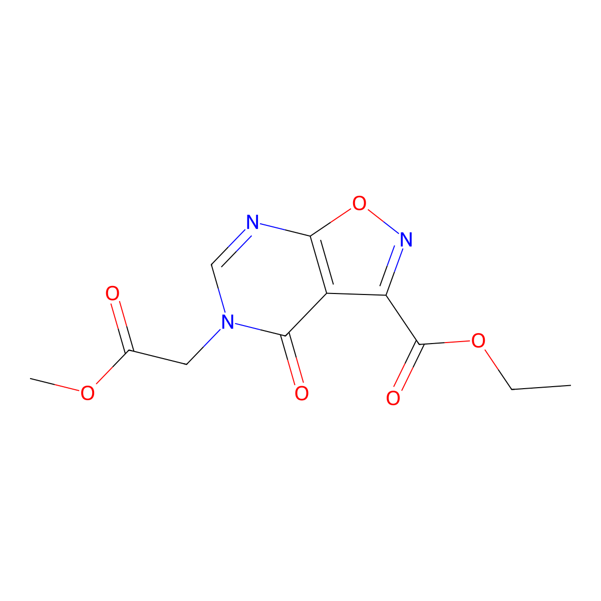 Ethyl 5-(2-methoxy-2-oxoethyl)-4-oxo-4,5-dihydroisoxazolo[5,4-d]pyrimidine-3-carboxylate molecular structure, CAS 1127366-89-5