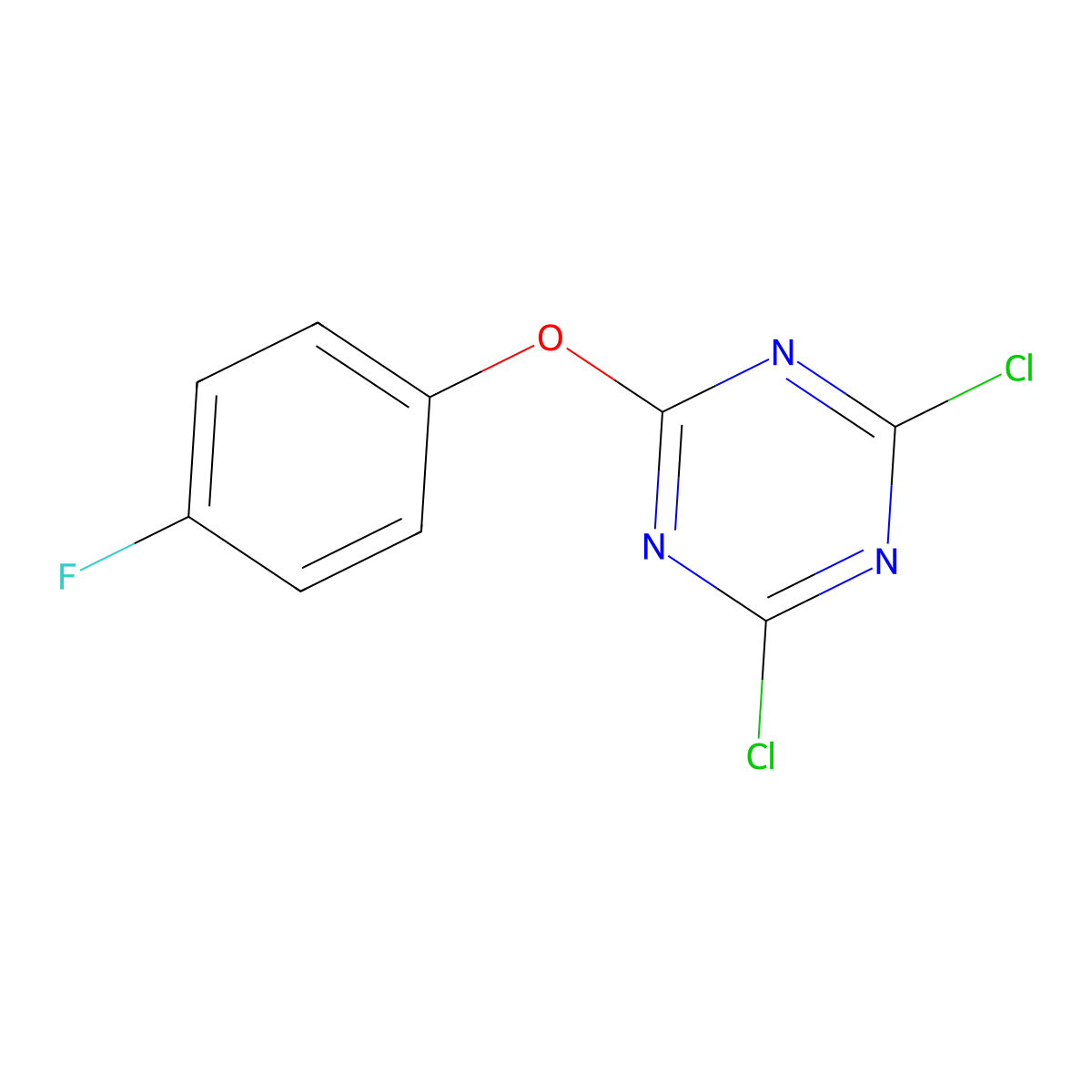 2,4-Dichloro-6-(4-fluorophenoxy)-1,3,5-triazine molecular structure, CAS 112748-46-6