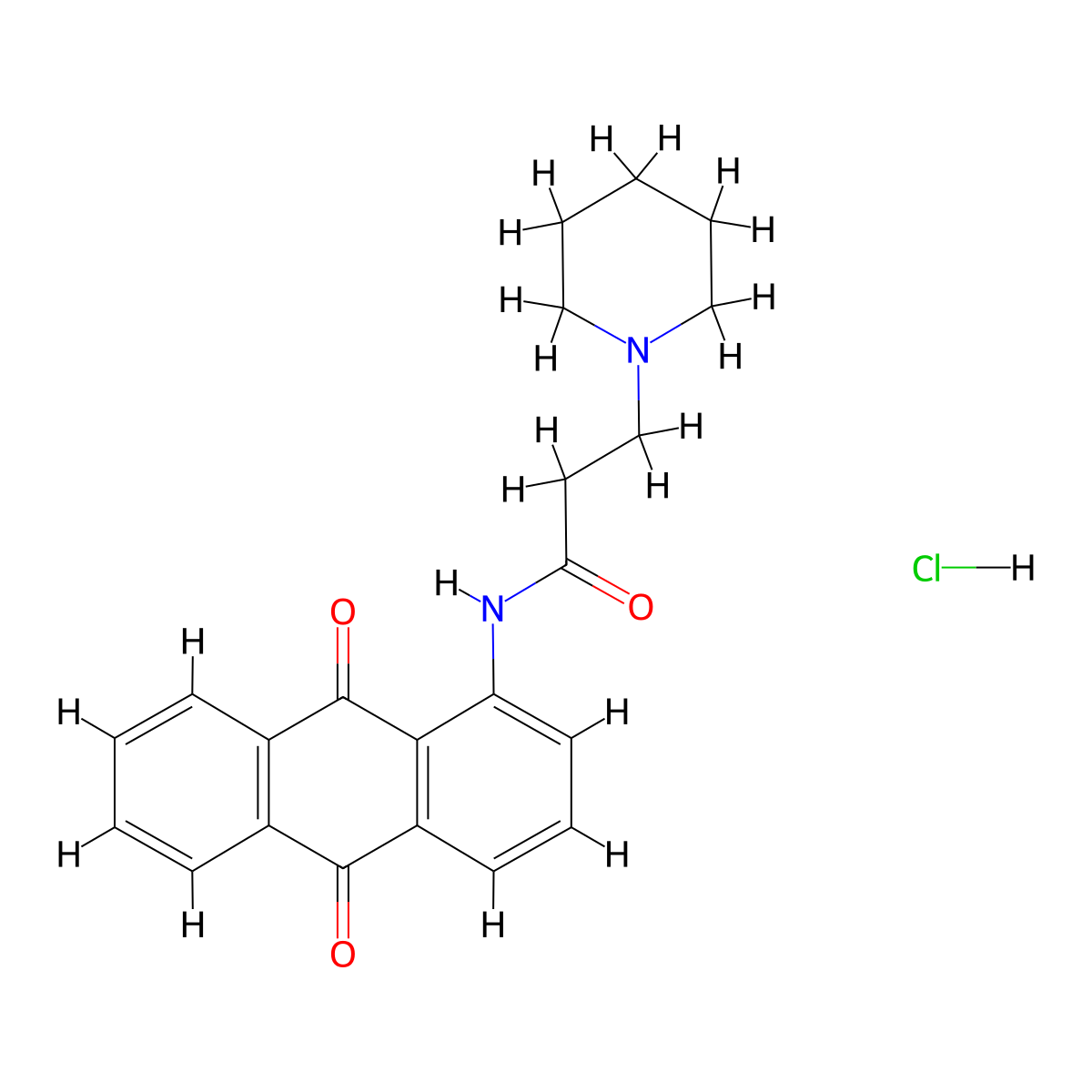 1-Piperidinepropanamide, N-(9,10-dihydro-9,10-dioxo-1-anthracenyl)-, monohydrochloride molecular structure, CAS 112764-14-4