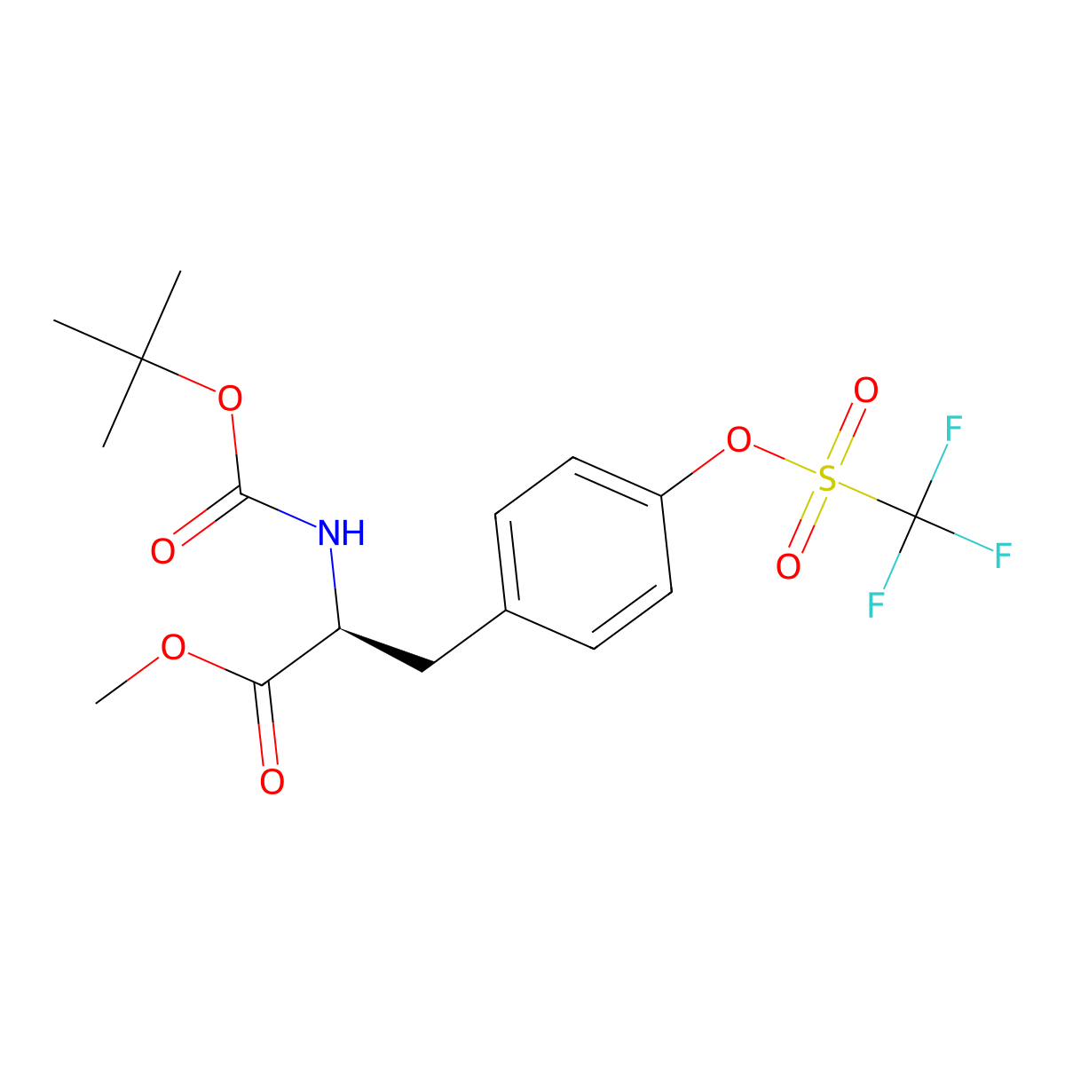 (S)-Methyl 2-((tert-butoxycarbonyl)amino)-3-(4-(((trifluoromethyl)sulfonyl)oxy)phenyl)propanoate molecular structure, CAS 112766-18-4