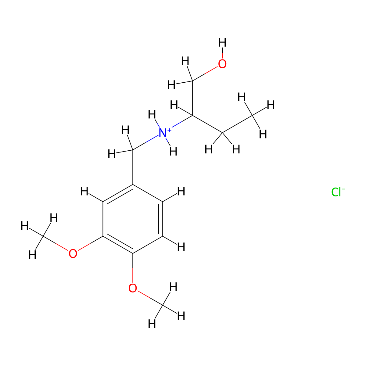 1-Butanol, 2-(((3,4-dimethoxyphenyl)methyl)amino)-, hydrochloride, (R)- molecular structure, CAS 112767-80-3