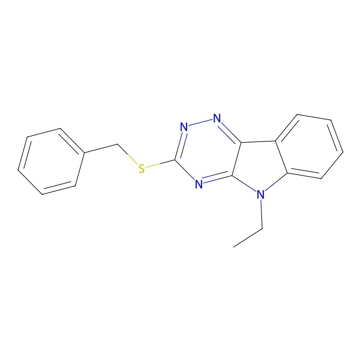 5H-1,2,4-Triazino[5,6-b]indole, 5-ethyl-3-[(phenylmethyl)thio]- molecular structure, CAS 112800-84-7