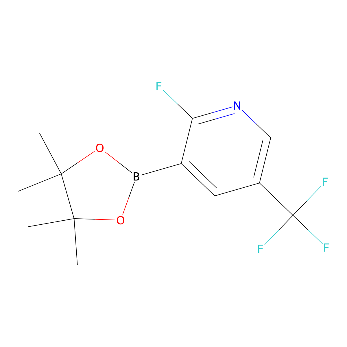 2-Fluoro-3-(4,4,5,5-tetramethyl-1,3,2-dioxaborolan-2-YL)-5-(trifluoromethyl)pyridine molecular structure, CAS 1128269-66-8