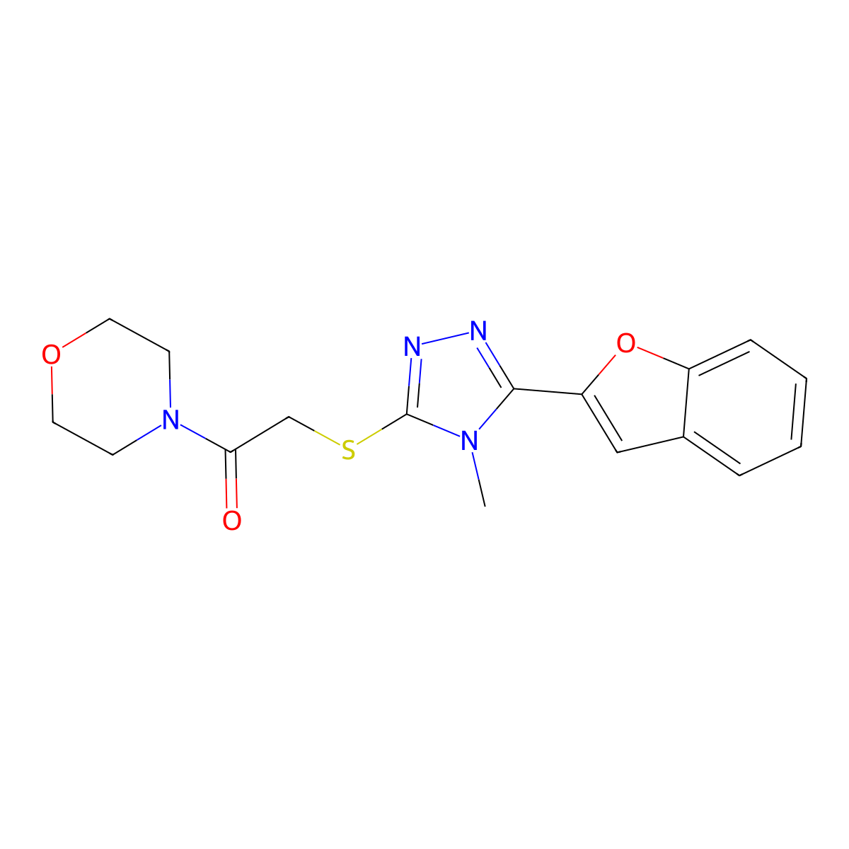 2-{[5-(1-benzofuran-2-yl)-4-methyl-4H-1,2,4-triazol-3-yl]sulfanyl}-1-(morpholin-4-yl)ethanone molecular structure, CAS 112853-15-3
