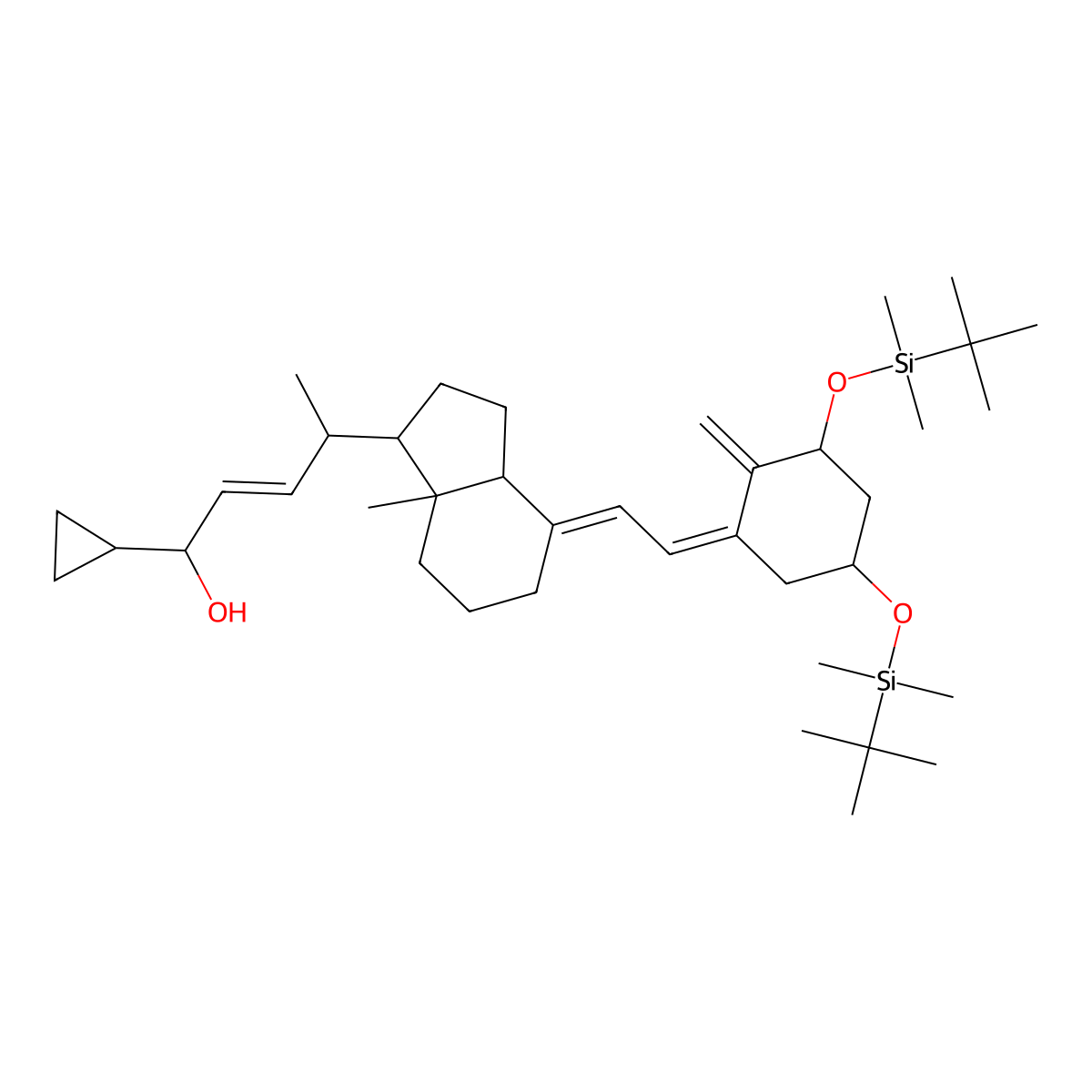 24-Cyclopropyl-1alpha,3beta-bis(((1,1-dimethylethyl)dimethylsilyl)oxy)-9,10-secochola-5,7,10(19),22-tetraen-24-ol, (5Z,7E,22E,24S)- molecular structure, CAS 112875-61-3