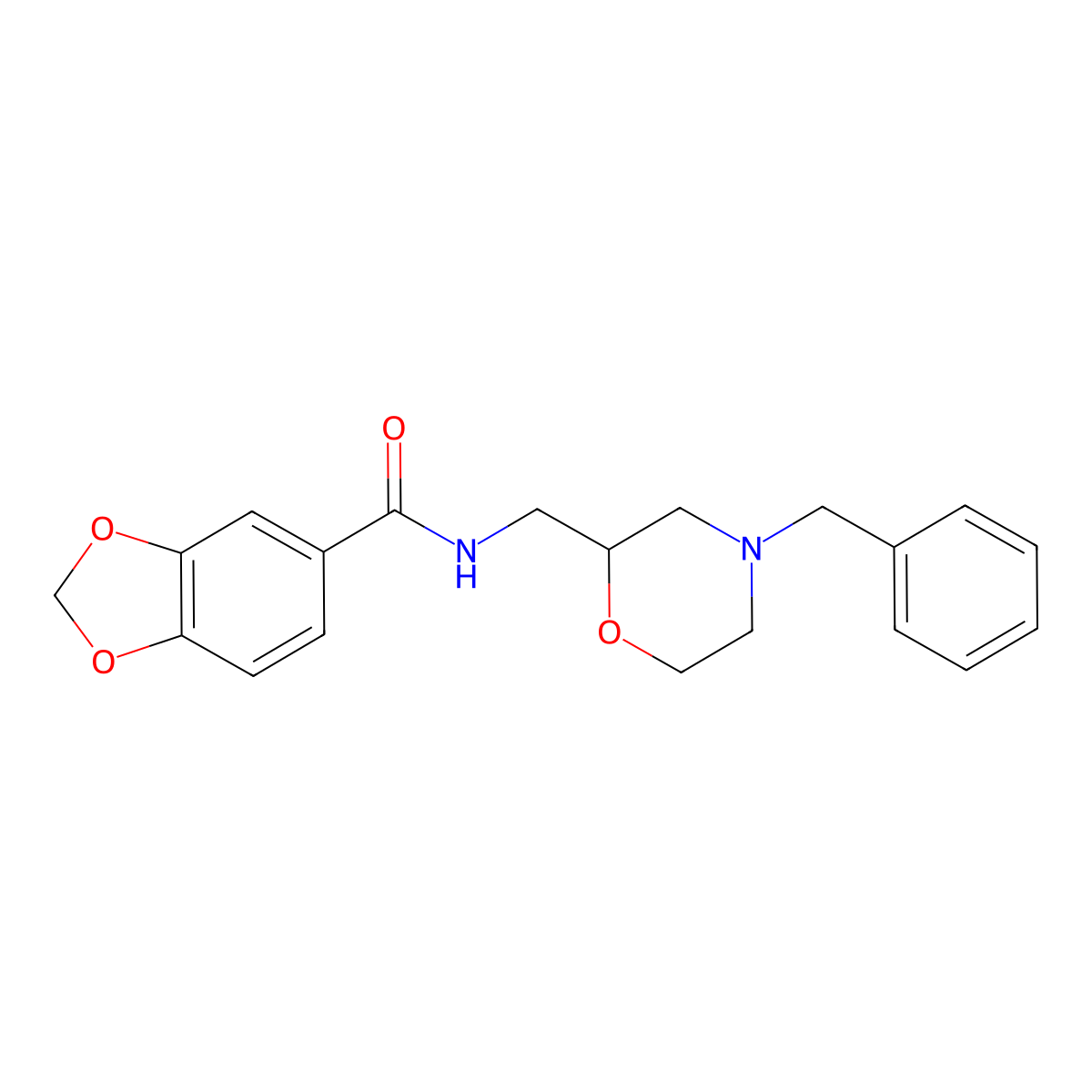 1,3-Benzodioxole-5-carboxamide, N-[[4-(phenylmethyl)-2-morpholinyl]methyl]- molecular structure, CAS 112885-38-8