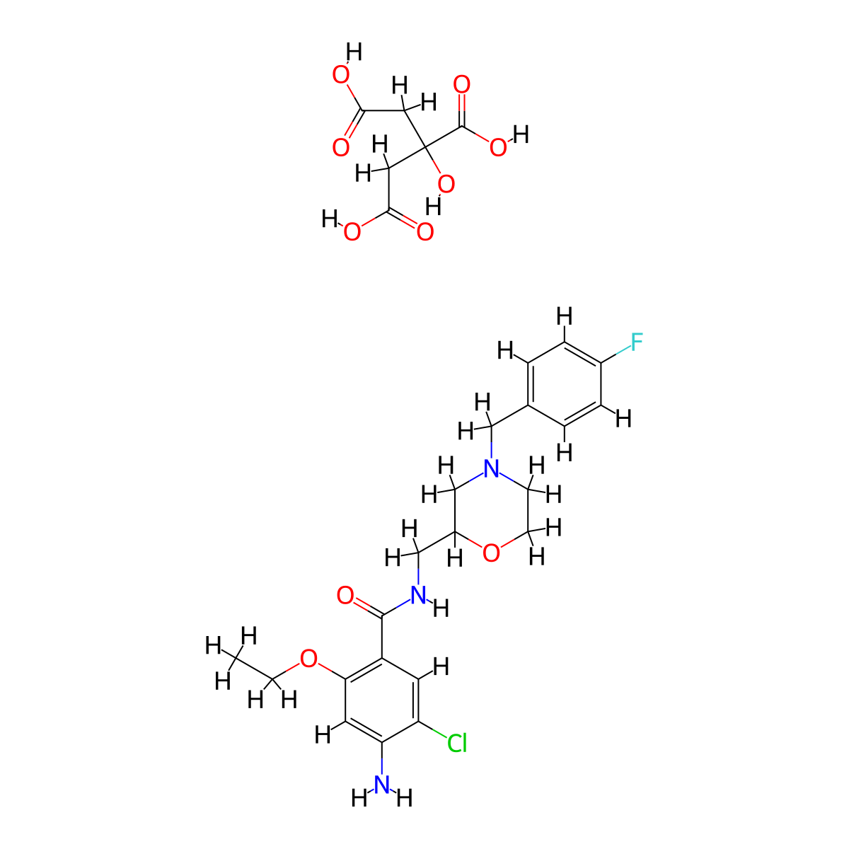 Mosapride citrate molecular structure, CAS 112885-42-4