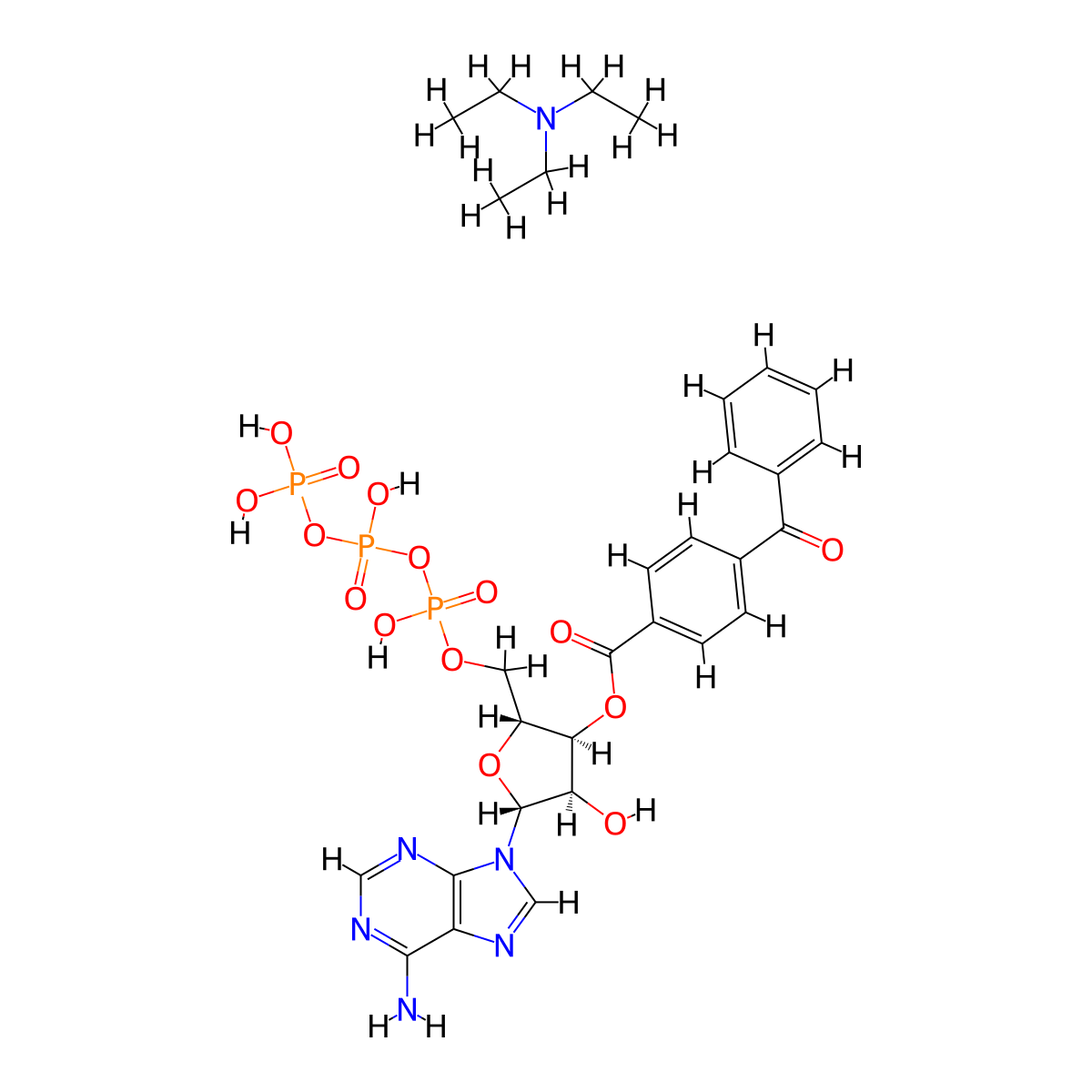 3'-O-(4-Benzoylbenzoyl)adenosine 5'-(tetrahydrogen triphosphate)--N,N-diethylethanamine (1/1) molecular structure, CAS 112898-15-4