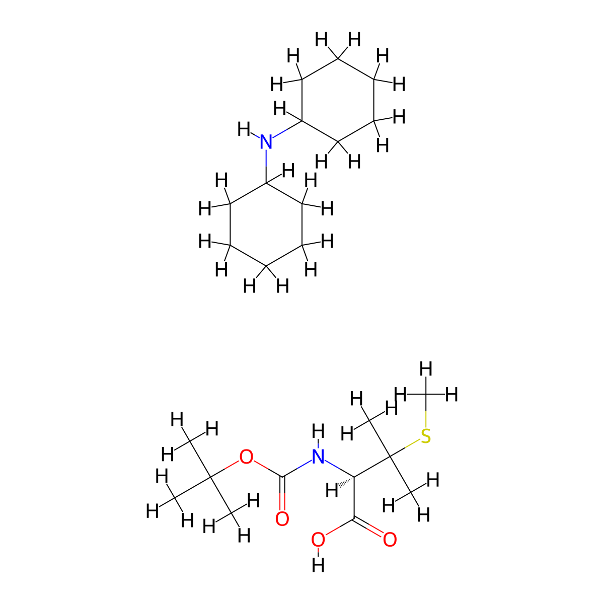 Dicyclohexylamine (R)-2-((tert-butoxycarbonyl)amino)-3-methyl-3-(methylthio)butanoate molecular structure, CAS 112898-23-4