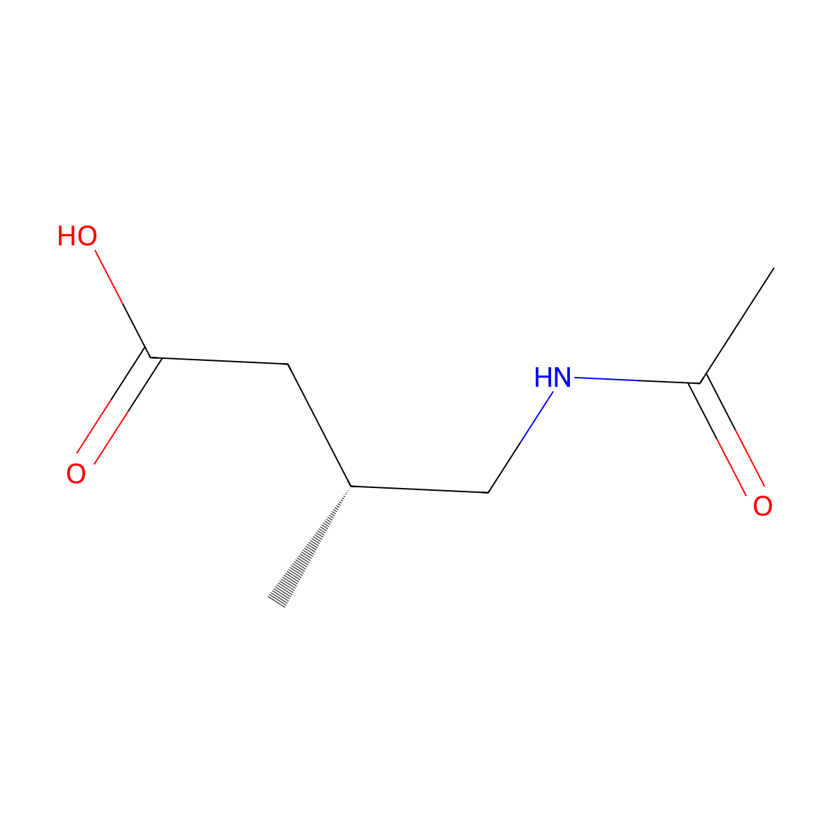 (3R)-4-acetamido-3-methylbutanoic acid molecular structure, CAS 1129268-59-2