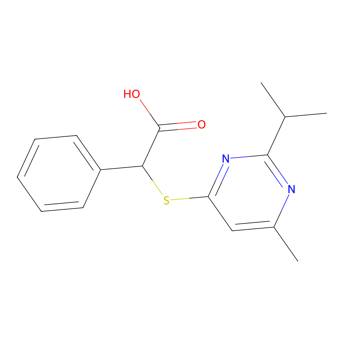 2-{[6-Methyl-2-(propan-2-yl)pyrimidin-4-yl]sulfanyl}-2-phenylacetic acid molecular structure, CAS 1129406-34-3
