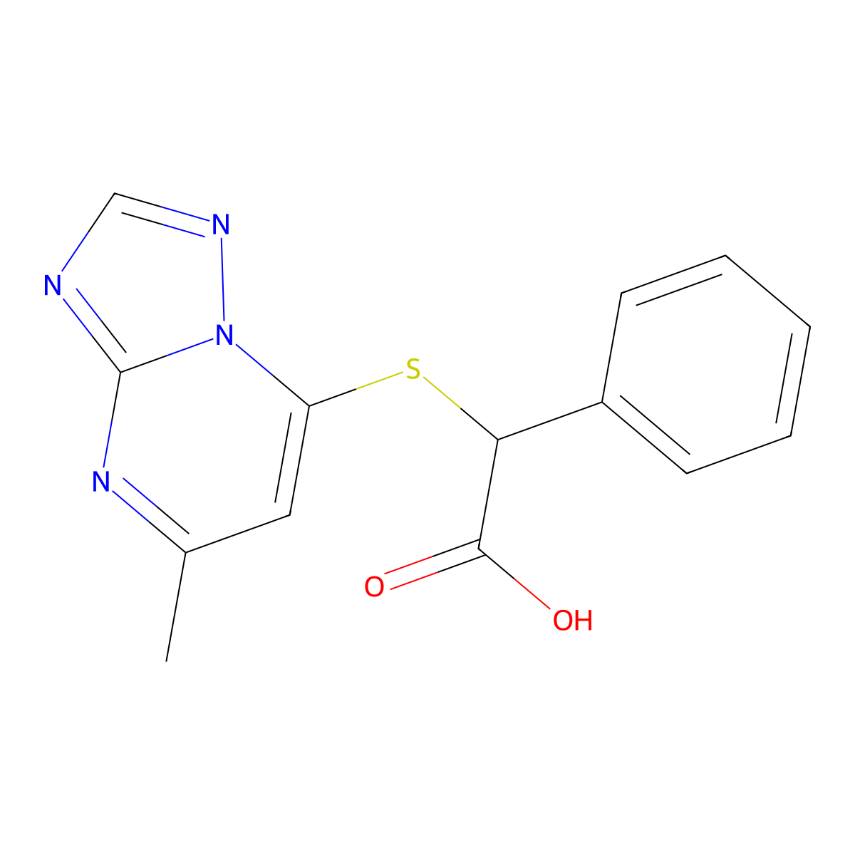 2-({5-Methyl-[1,2,4]triazolo[1,5-a]pyrimidin-7-yl}sulfanyl)-2-phenylacetic acid molecular structure, CAS 1129406-35-4