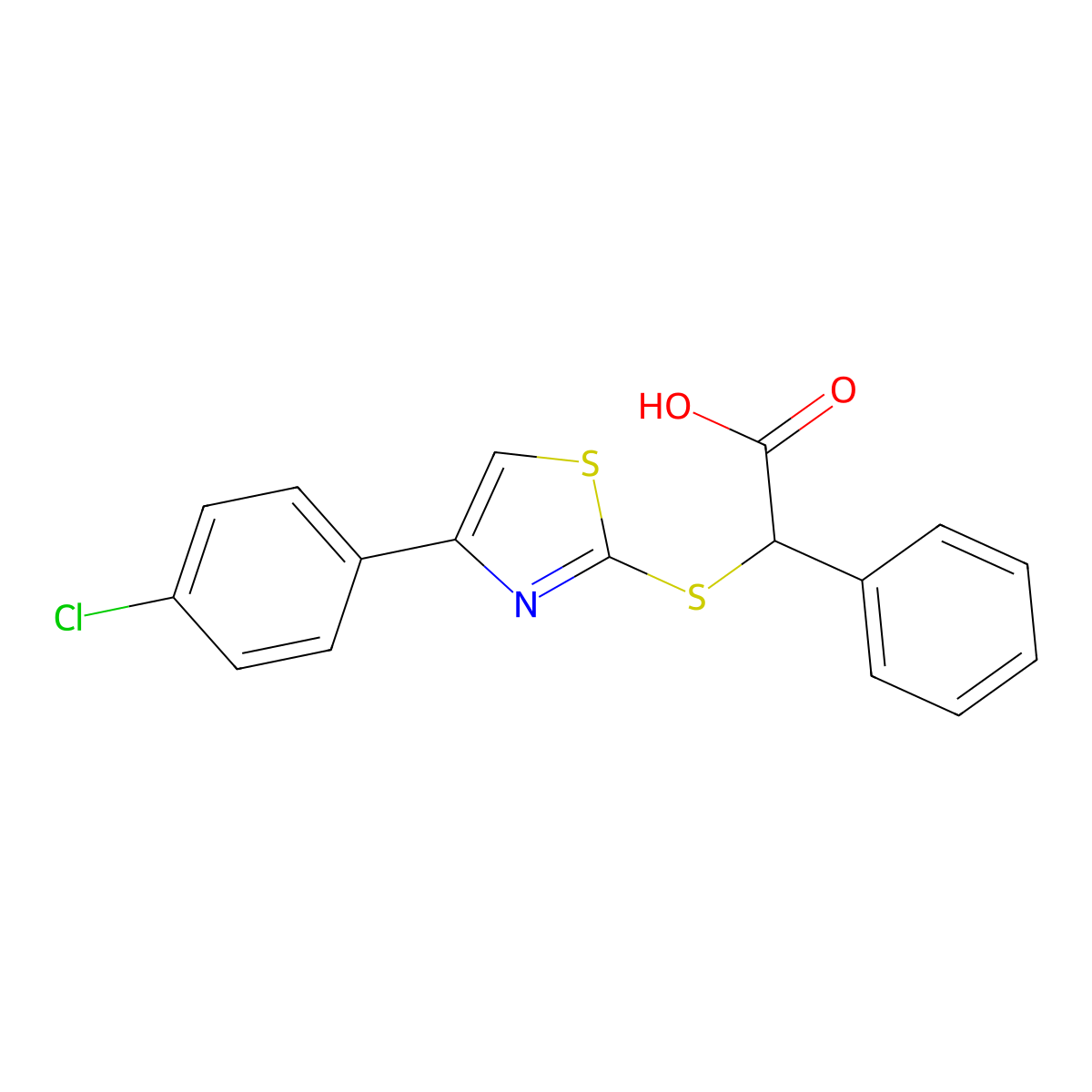 {[4-(4-Chlorophenyl)-1,3-thiazol-2-yl]sulfanyl}(phenyl)acetic acid molecular structure, CAS 1129406-46-7