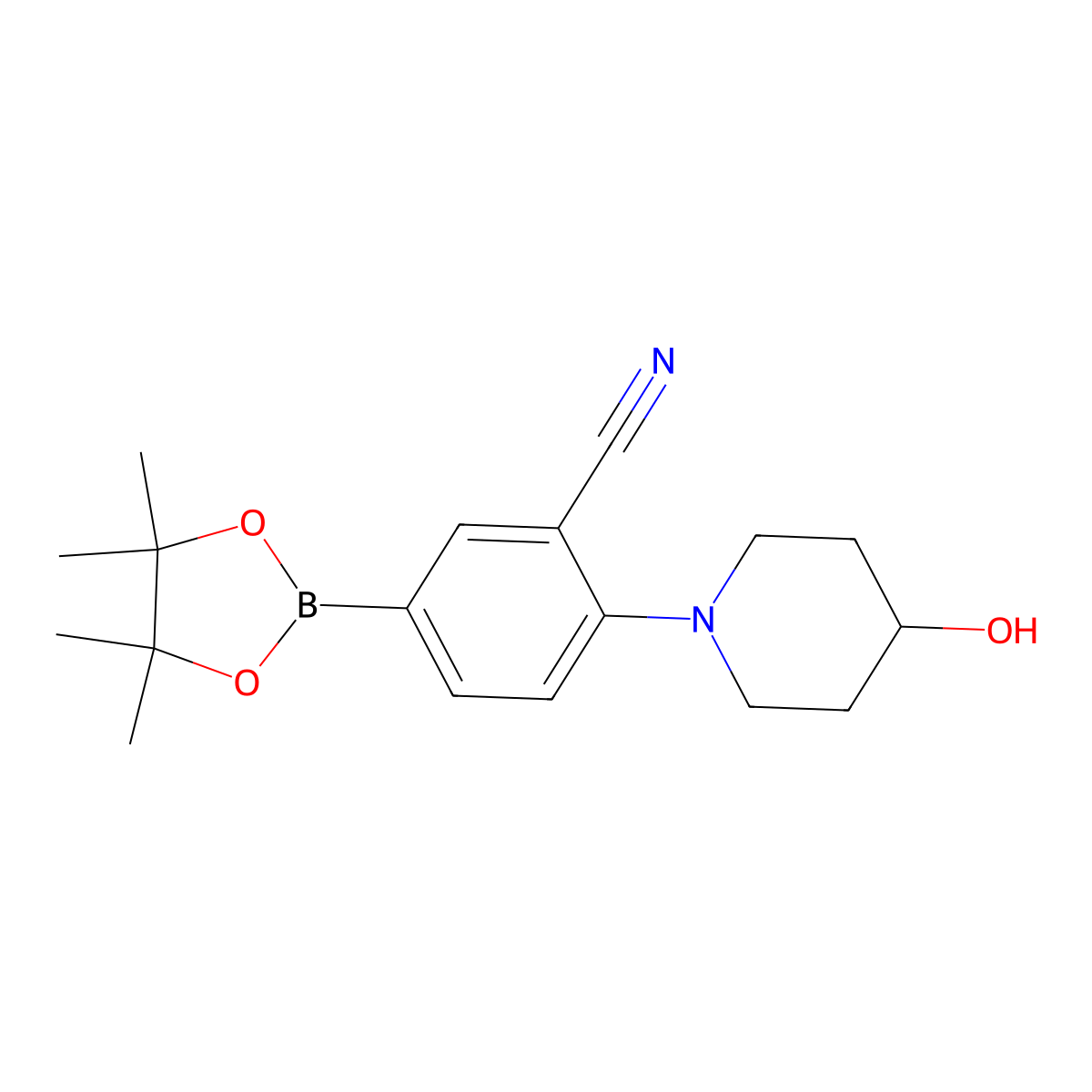 2-(4-Hydroxypiperidin-1-yl)-5-(4,4,5,5-tetramethyl-1,3,2-dioxaborolan-2-yl)benzonitrile molecular structure, CAS 1129540-69-7