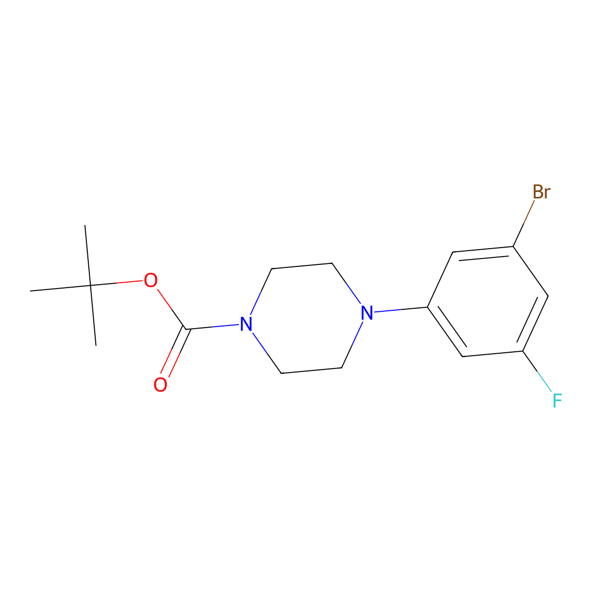 Tert-butyl 4-(3-bromo-5-fluorophenyl)piperazine-1-carboxylate molecular structure, CAS 1129540-98-2