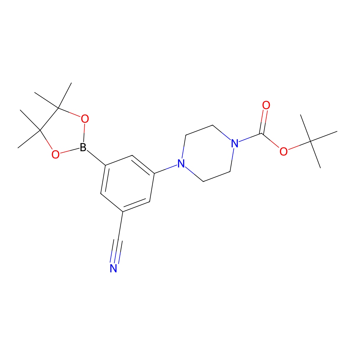 Tert-butyl 4-(3-cyano-5-(4,4,5,5-tetramethyl-1,3,2-dioxaborolan-2-yl)phenyl)piperazine-1-carboxylate molecular structure, CAS 1129541-91-8