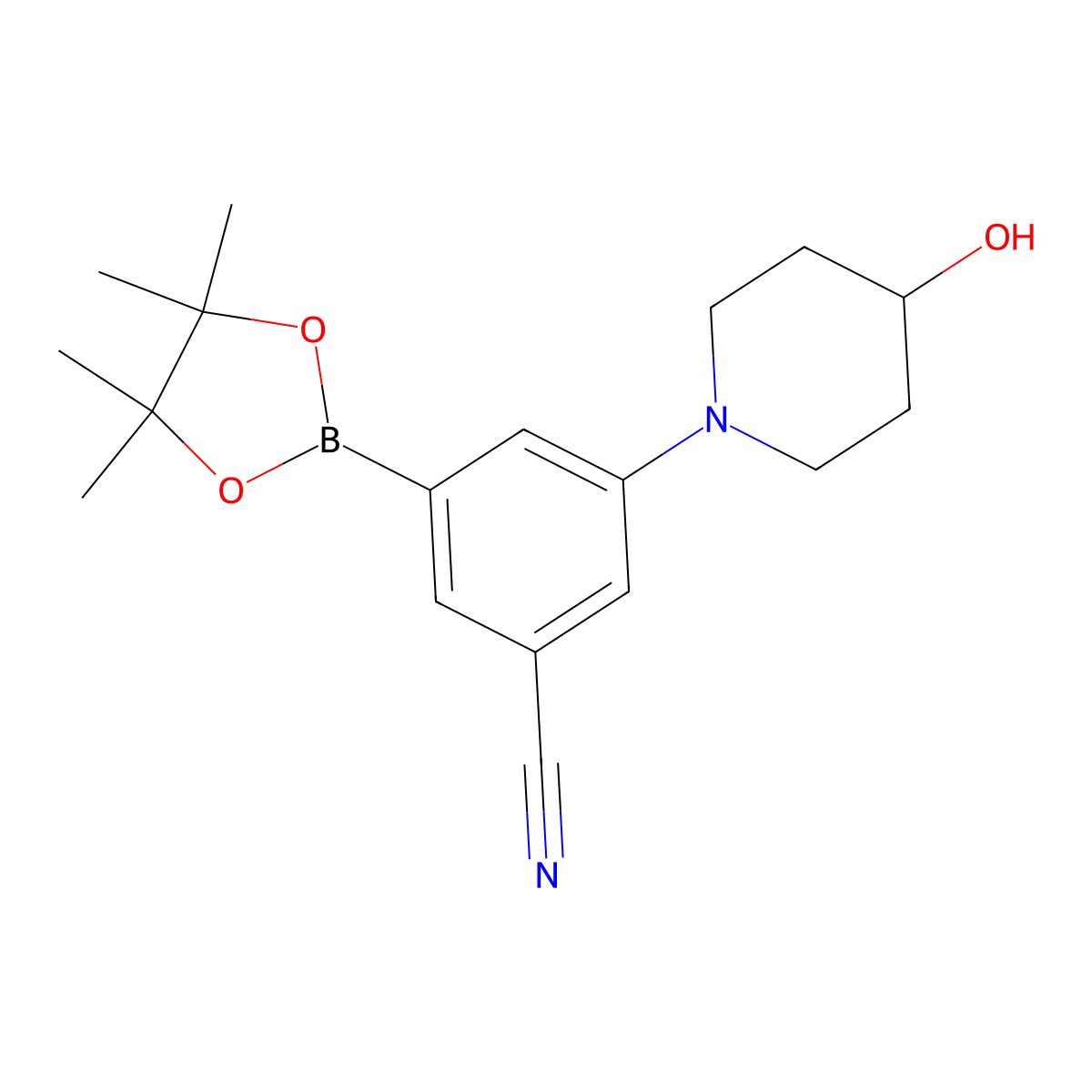 3-(4-Hydroxypiperidin-1-yl)-5-(4,4,5,5-tetramethyl-1,3,2-dioxaborolan-2-yl)benzonitrile molecular structure, CAS 1129541-96-3