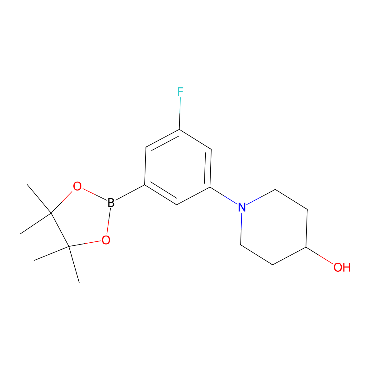 1-[3-Fluoro-5-(4,4,5,5-tetramethyl-1,3,2-dioxaborolan-2-yl)phenyl]piperidin-4-ol molecular structure, CAS 1129542-00-2