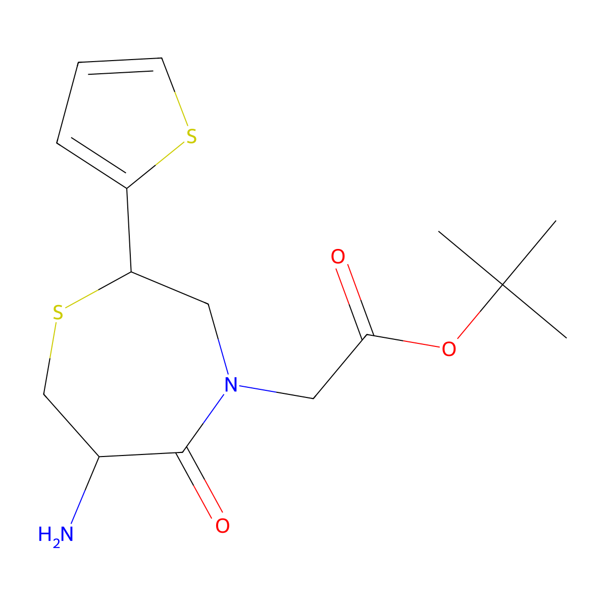 tert-Butyl (2S,6R)-6-amino-5-oxo-2-(2-thienyl)perhydro-1,4-thiazepine-4-acetate molecular structure, CAS 112968-38-4