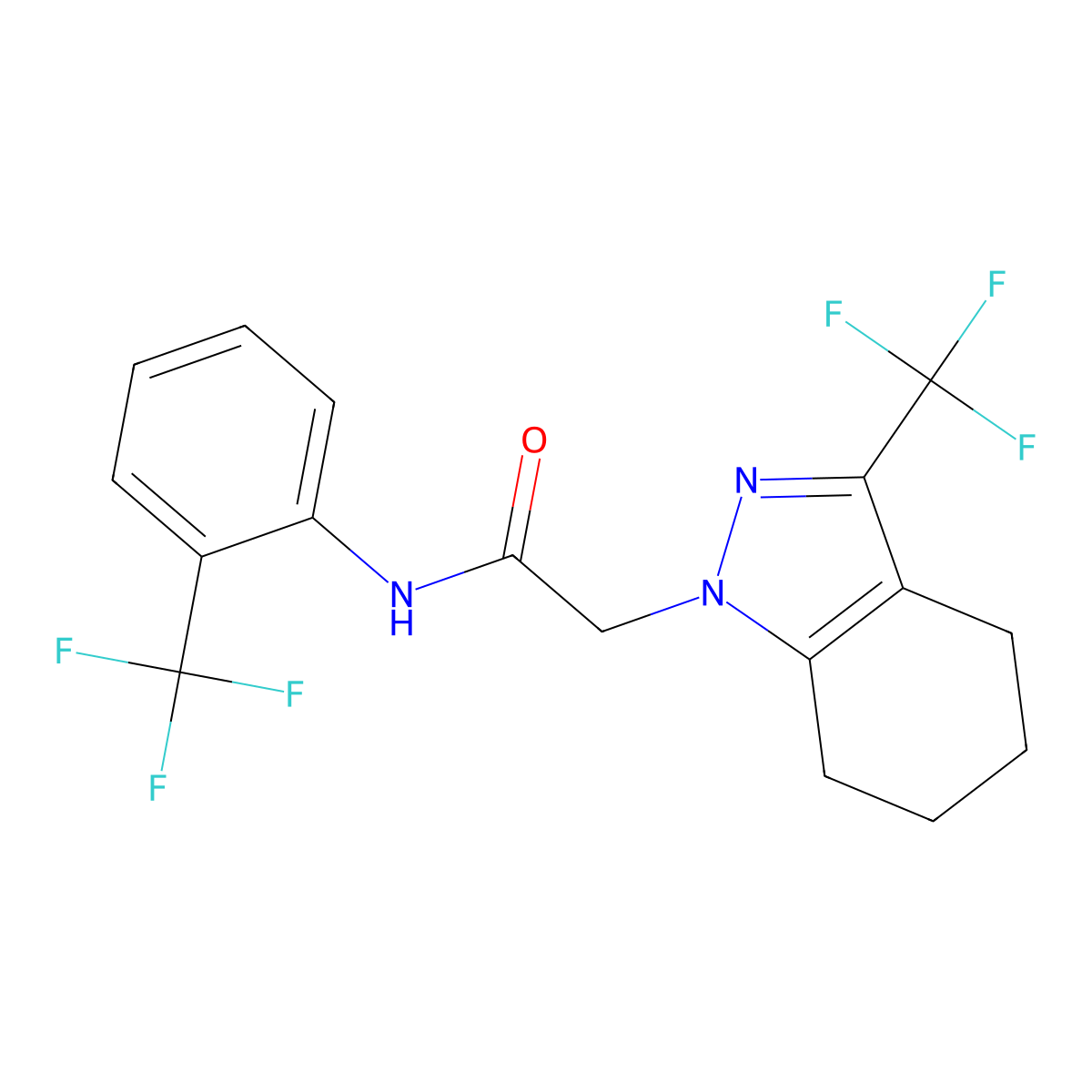 N-[2-(trifluoromethyl)phenyl]-2-[3-(trifluoromethyl)-4,5,6,7-tetrahydroindazol-1-yl]acetamide molecular structure, CAS 1129693-61-3