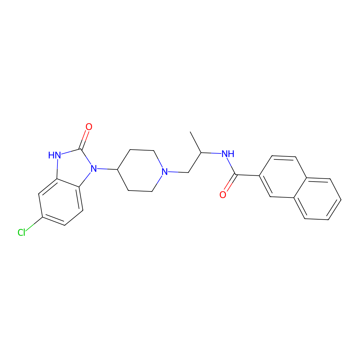 (S)-N-(1-(4-(5-Chloro-2-oxo-2,3-dihydro-1H-benzo[d]imidazol-1-yl)piperidin-1-yl)propan-2-yl)-2-naphthamide molecular structure, CAS 1130067-06-9