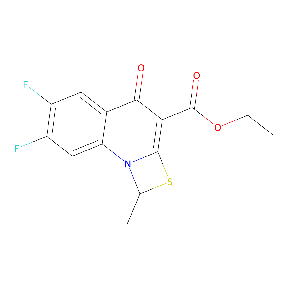 Ethyl 6,7-difluoro-1-methyl-4-oxo-1,4-dihydro-[1,3]thiazeto[3,2-a]quinoline-3-carboxylate molecular structure, CAS 113046-72-3