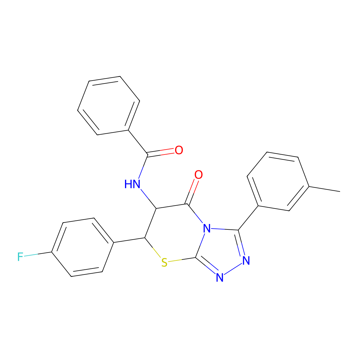 Benzamide, N-(7-(4-fluorophenyl)-6,7-dihydro-3-(3-methylphenyl)-5-oxo-5H-1,2,4-triazolo(3,4-b)(1,3)thiazin-6-yl)- molecular structure, CAS 113056-54-5