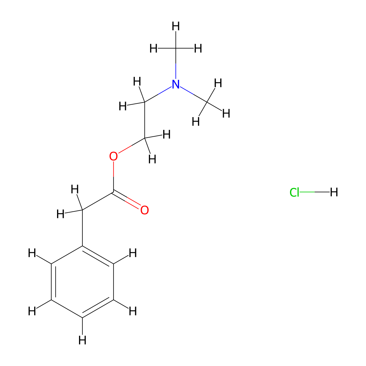 Benzeneacetic acid, 2-(dimethylamino)ethyl ester, hydrochloride molecular structure, CAS 113079-81-5