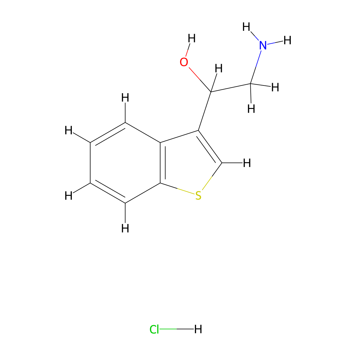 2-Amino-1-benzo[b]thiophen-3-yl-ethanol hydrochloride salt molecular structure, CAS 1131-03-9