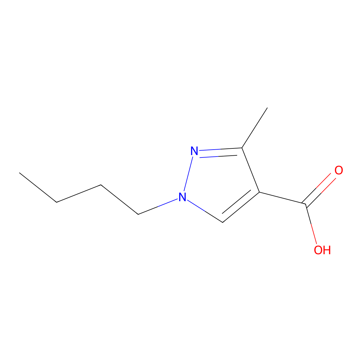 1-butyl-3-methyl-1H-pyrazole-4-carboxylic acid molecular structure, CAS 113100-46-2