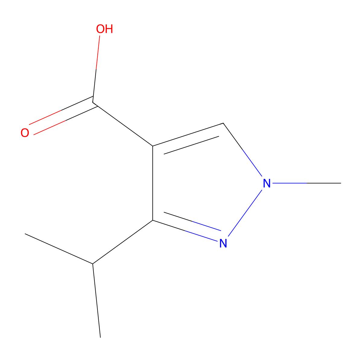 1-methyl-3-(propan-2-yl)-1H-pyrazole-4-carboxylic acid molecular structure, CAS 113100-52-0