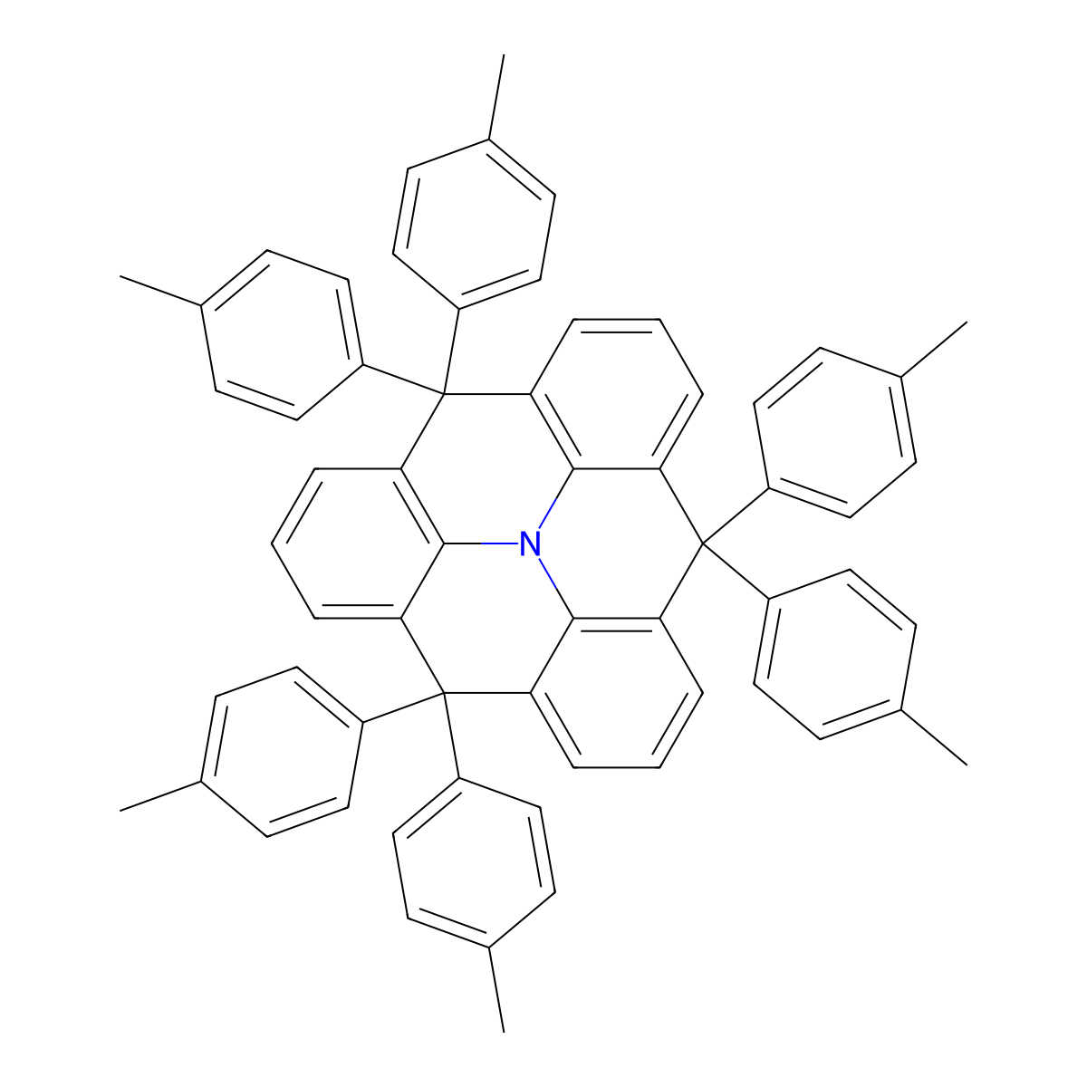 4,4,8,8,12,12-Hexa-p-tolyl-8,12-dihydro-4H-benzo[1,9]quinolizino[3,4,5,6,7-defg]acridine molecular structure, CAS 1131007-94-7