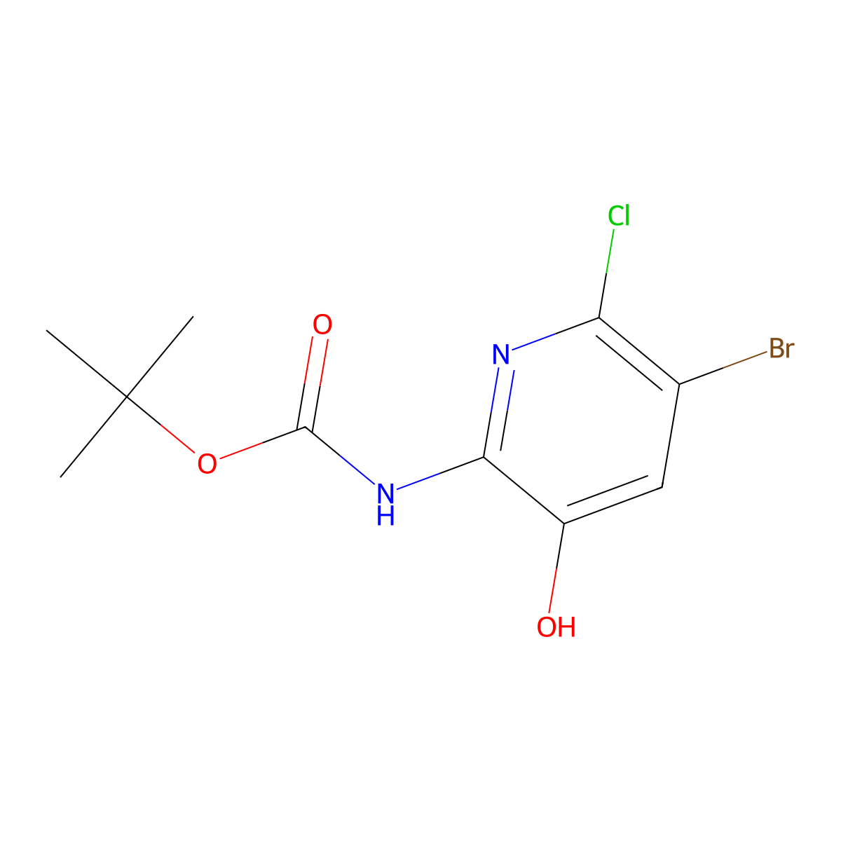 Tert-butyl (5-bromo-6-chloro-3-hydroxypyridin-2-YL)carbamate molecular structure, CAS 1131041-73-0
