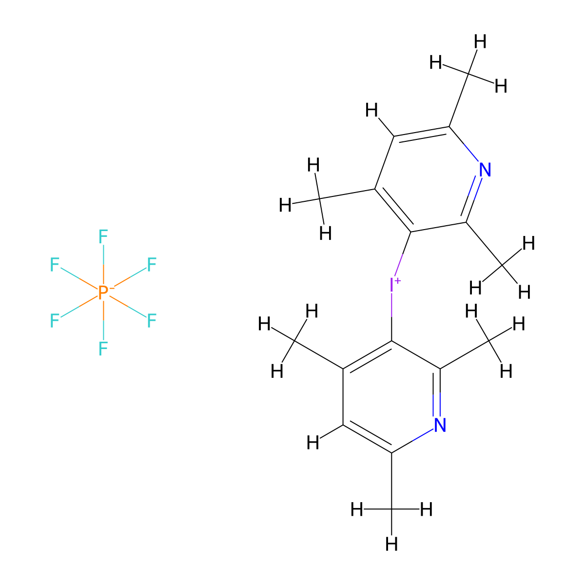 Bis(2,4,6-trimethylpyridine)iodine(I) hexafluorophosphate molecular structure, CAS 113119-46-3