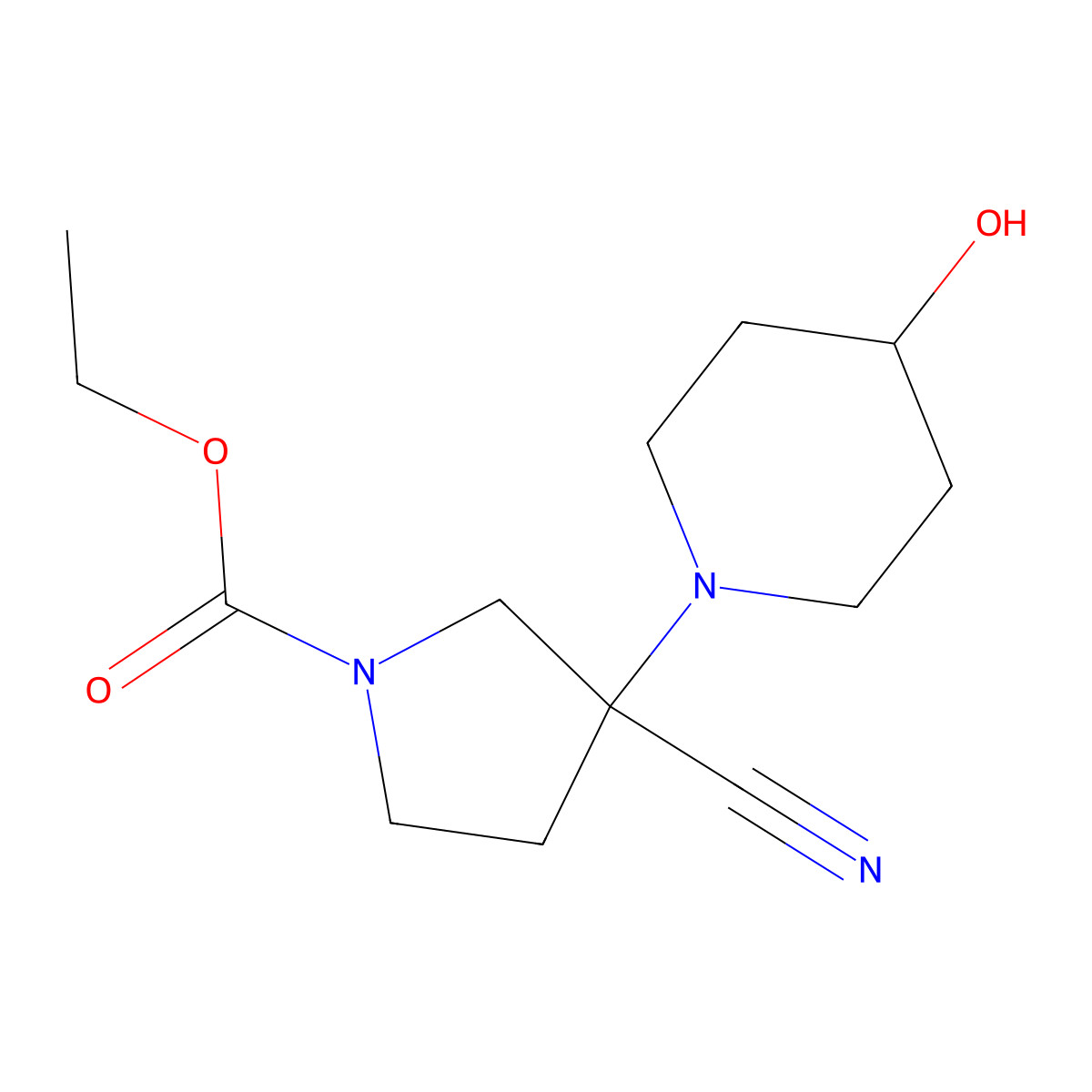 Ethyl 3-cyano-3-(4-hydroxypiperidin-1-YL)pyrrolidine-1-carboxylate molecular structure, CAS 1131451-62-1