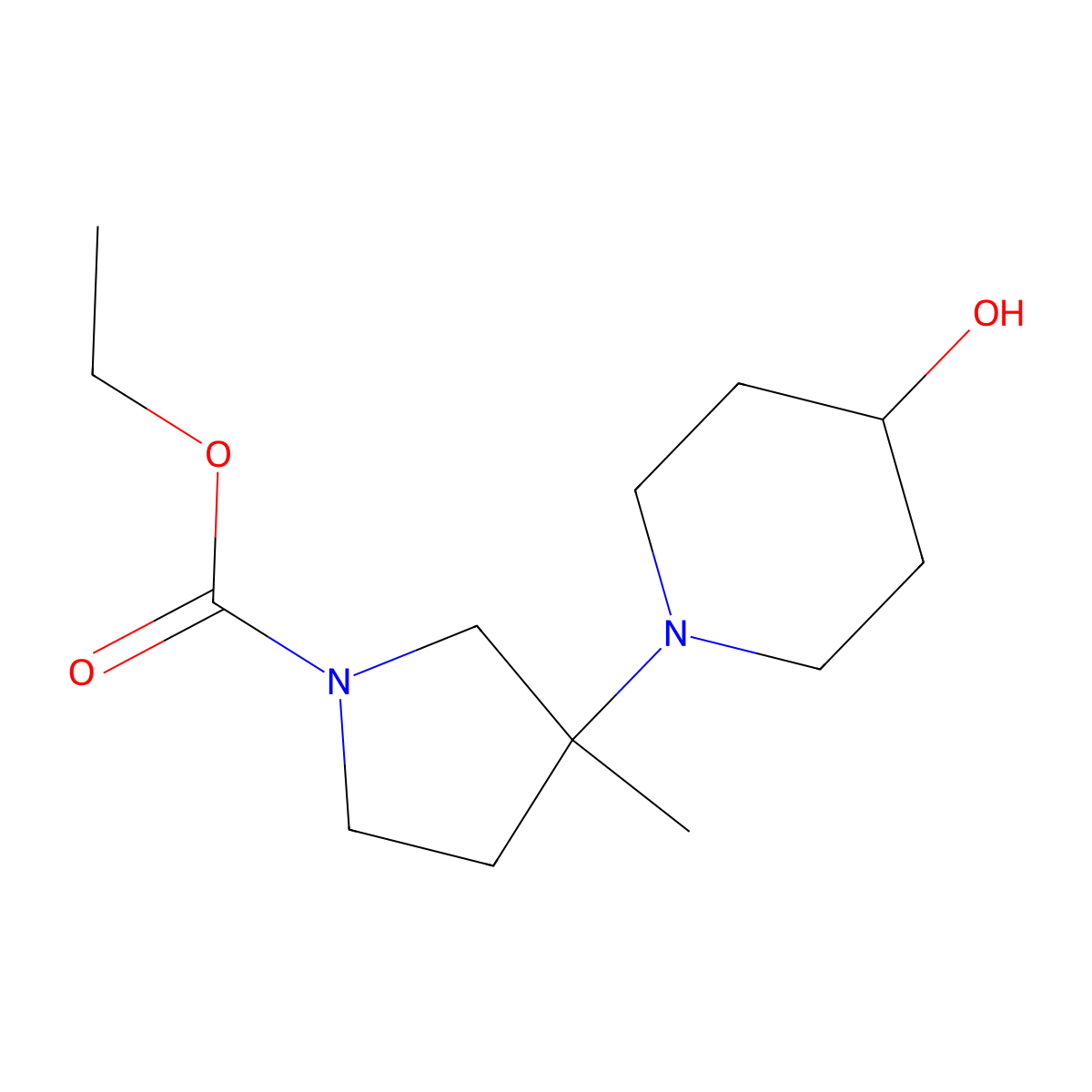 Ethyl 3-(4-hydroxypiperidin-1-YL)-3-methylpyrrolidine-1-carboxylate molecular structure, CAS 1131451-63-2
