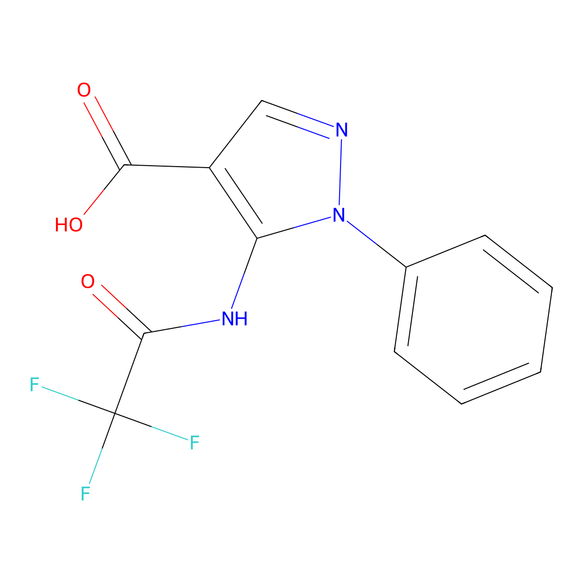 1-phenyl-5-(trifluoroacetamido)-1H-pyrazole-4-carboxylic acid molecular structure, CAS 1131454-54-0