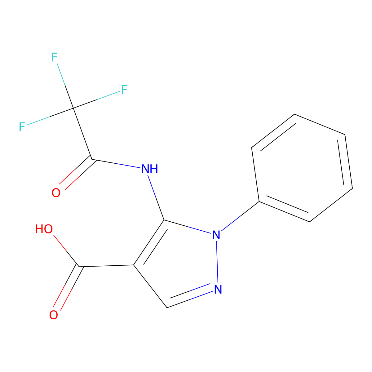 1-phenyl-5-(trifluoroacetamido)-1H-pyrazole-4-carboxylic acid molecular structure, CAS 1131454-54-0