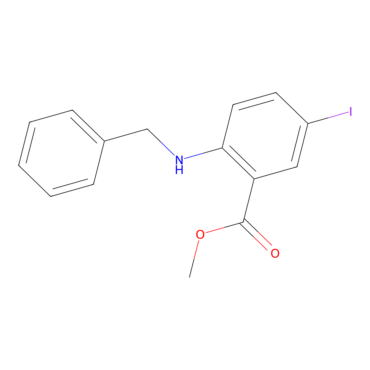 Methyl 2-(benzylamino)-5-iodobenzoate molecular structure, CAS 1131587-21-7