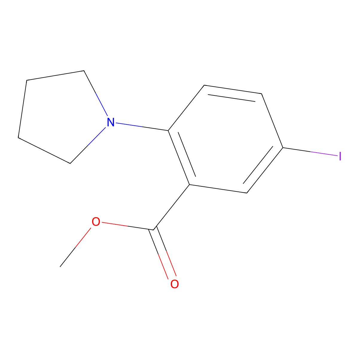 Methyl 5-iodo-2-(pyrrolidin-1-yl)benzoate molecular structure, CAS 1131587-38-6
