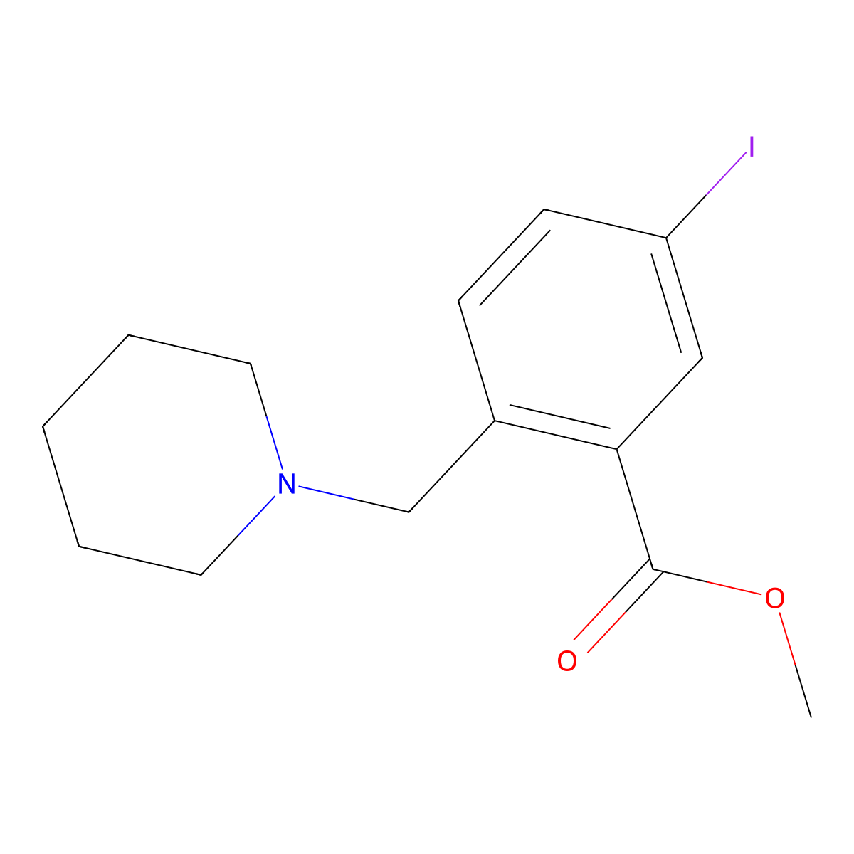 Methyl 5-iodo-2-(piperidin-1-ylmethyl)benzoate molecular structure, CAS 1131587-40-0
