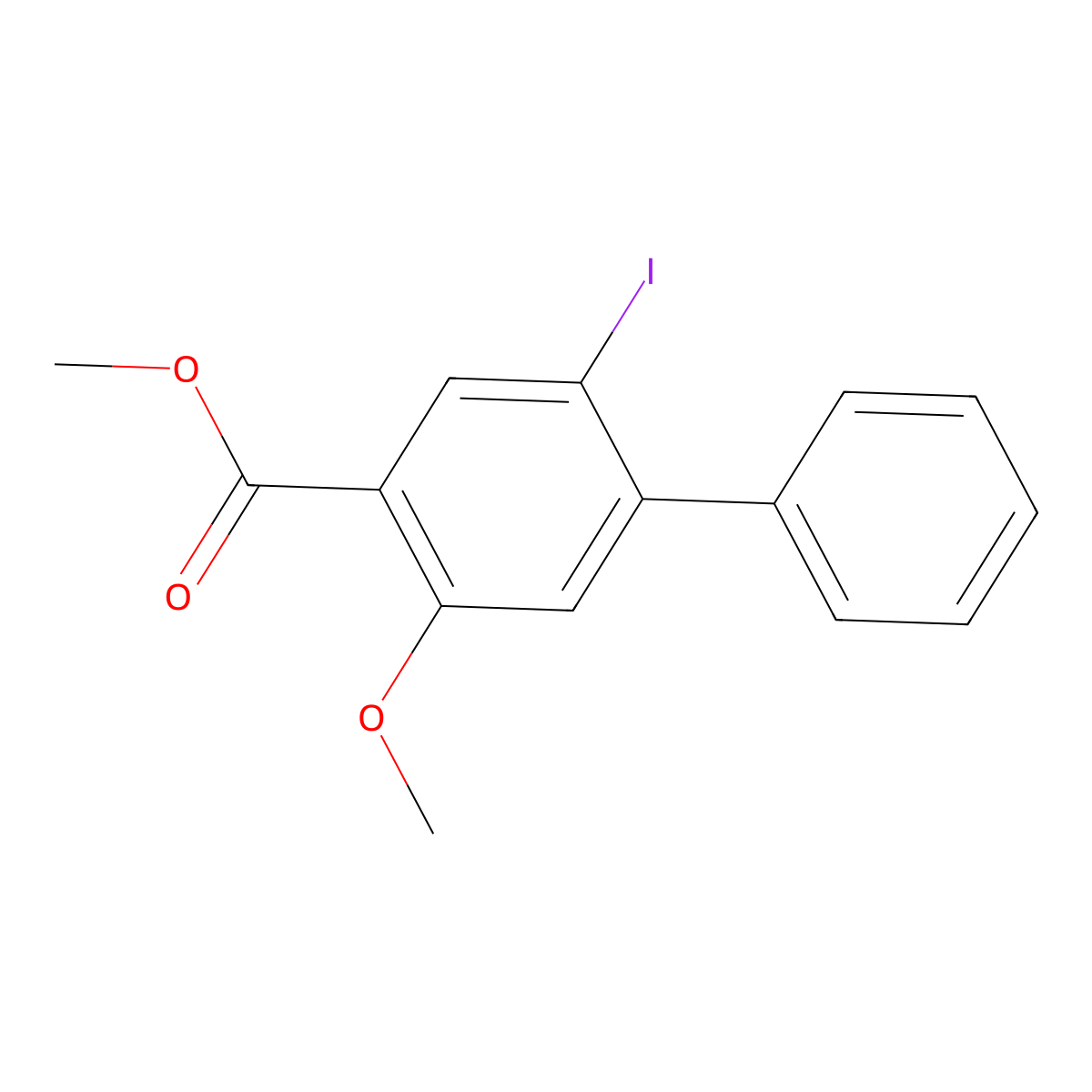Methyl 2-iodo-5-methoxybiphenyl-4-carboxylate molecular structure, CAS 1131587-53-5