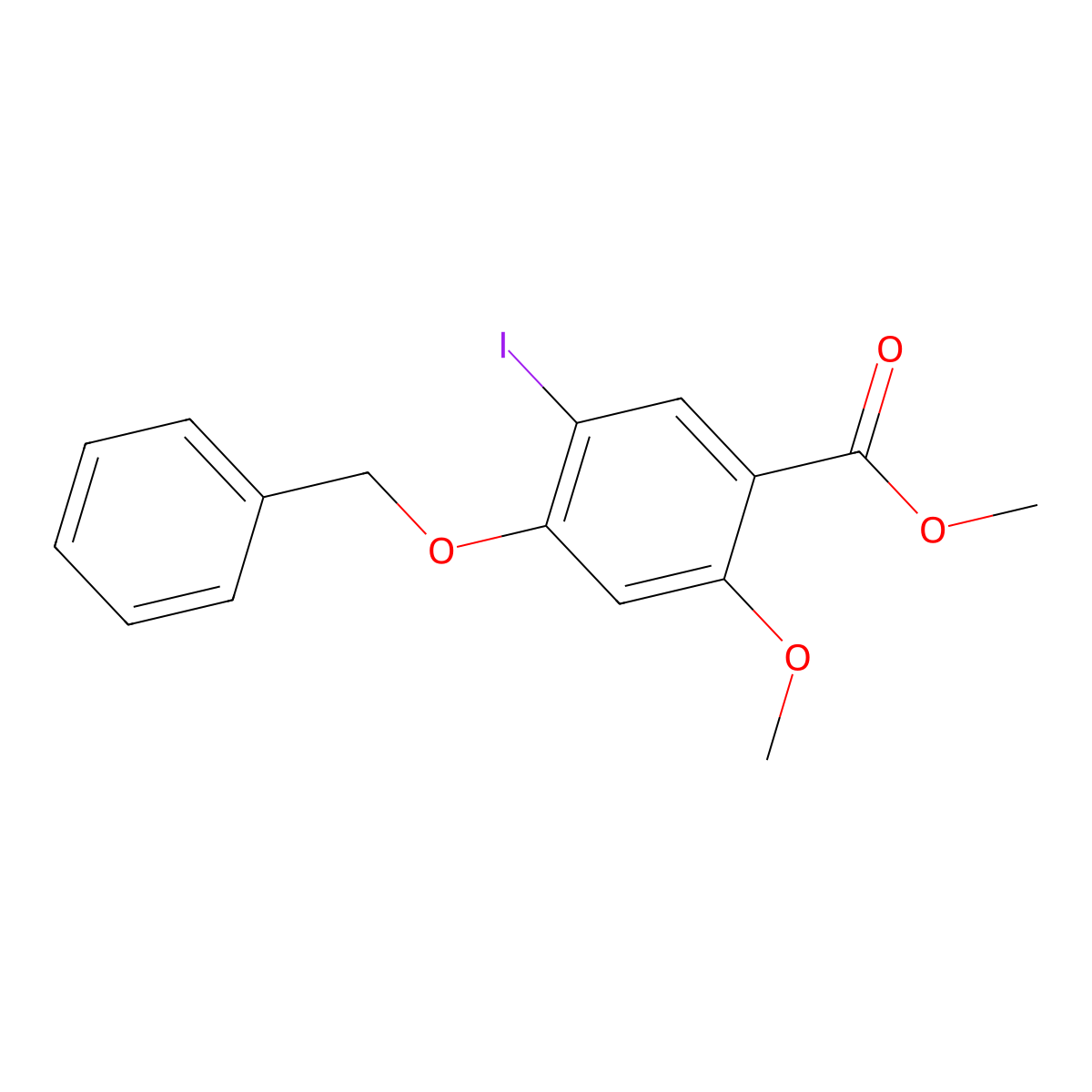 Methyl 4-(benzyloxy)-5-iodo-2-methoxybenzoate molecular structure, CAS 1131587-54-6