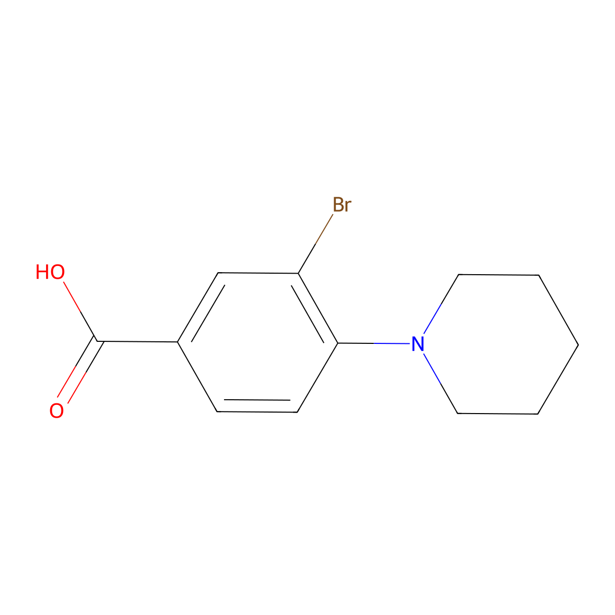 3-Bromo-4-(piperidin-1-yl)benzoic acid molecular structure, CAS 1131594-15-4